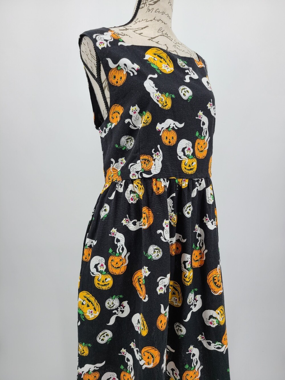 Modcloth SummerWeen Linen Blend Cats And Pumkins Dress Size 16